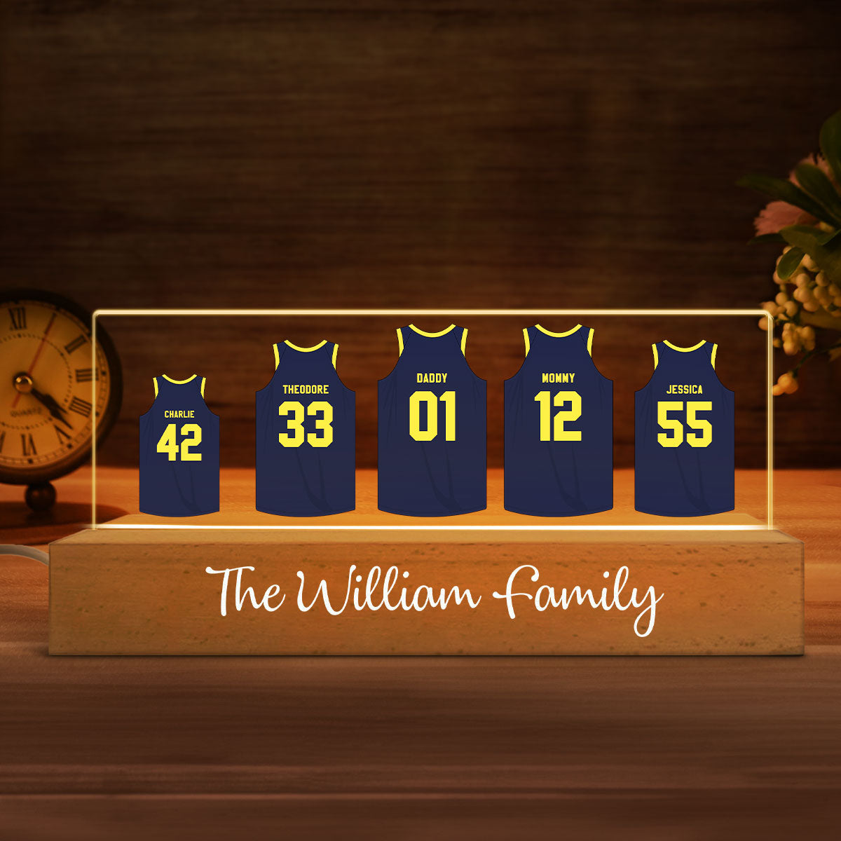 Basketball Family Personalized Acrylic Block LED Night Light