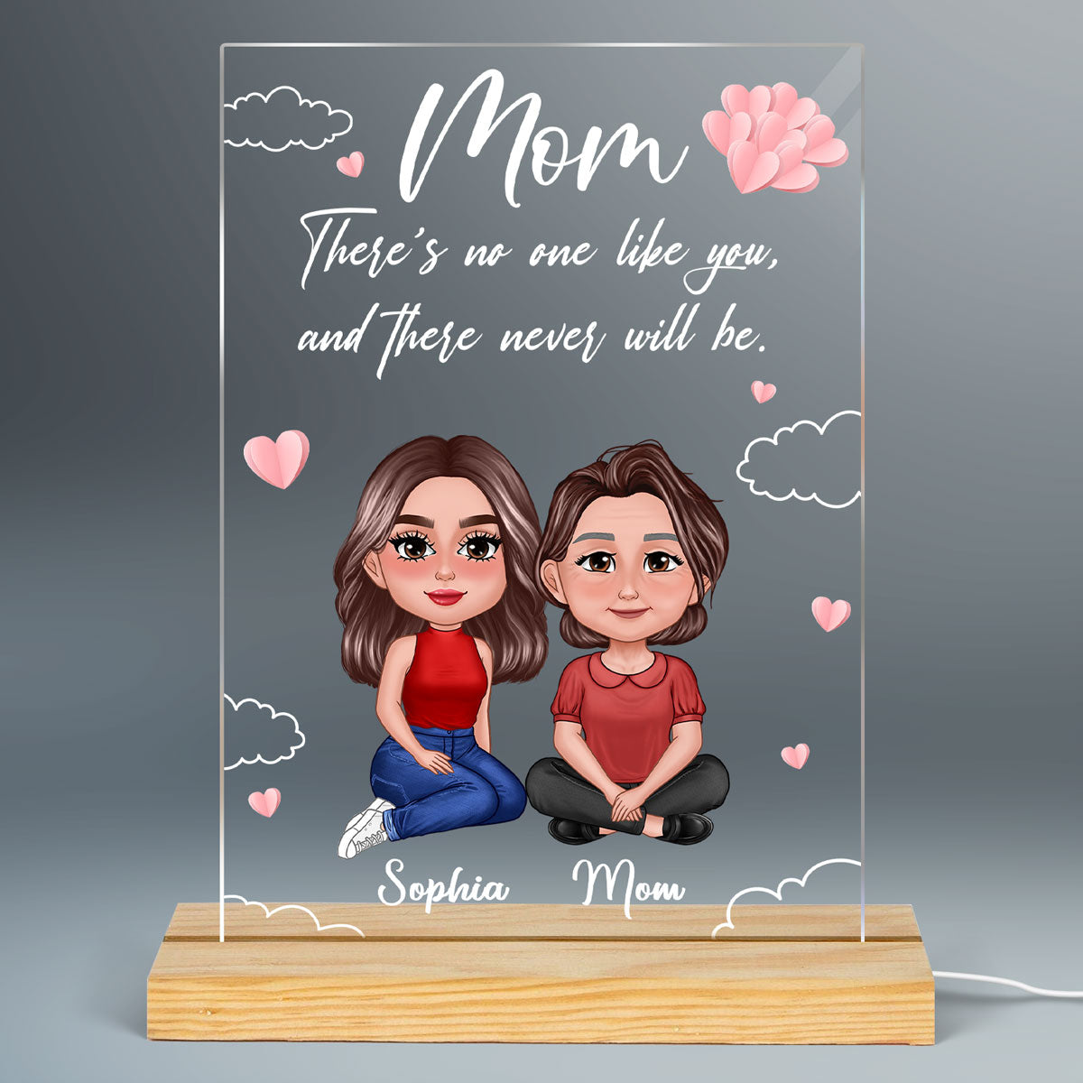 There Is No One Like You Mom Pretty Doll Mother Daughter Personalized Rectangle Acrylic Plaque With LED Night Light