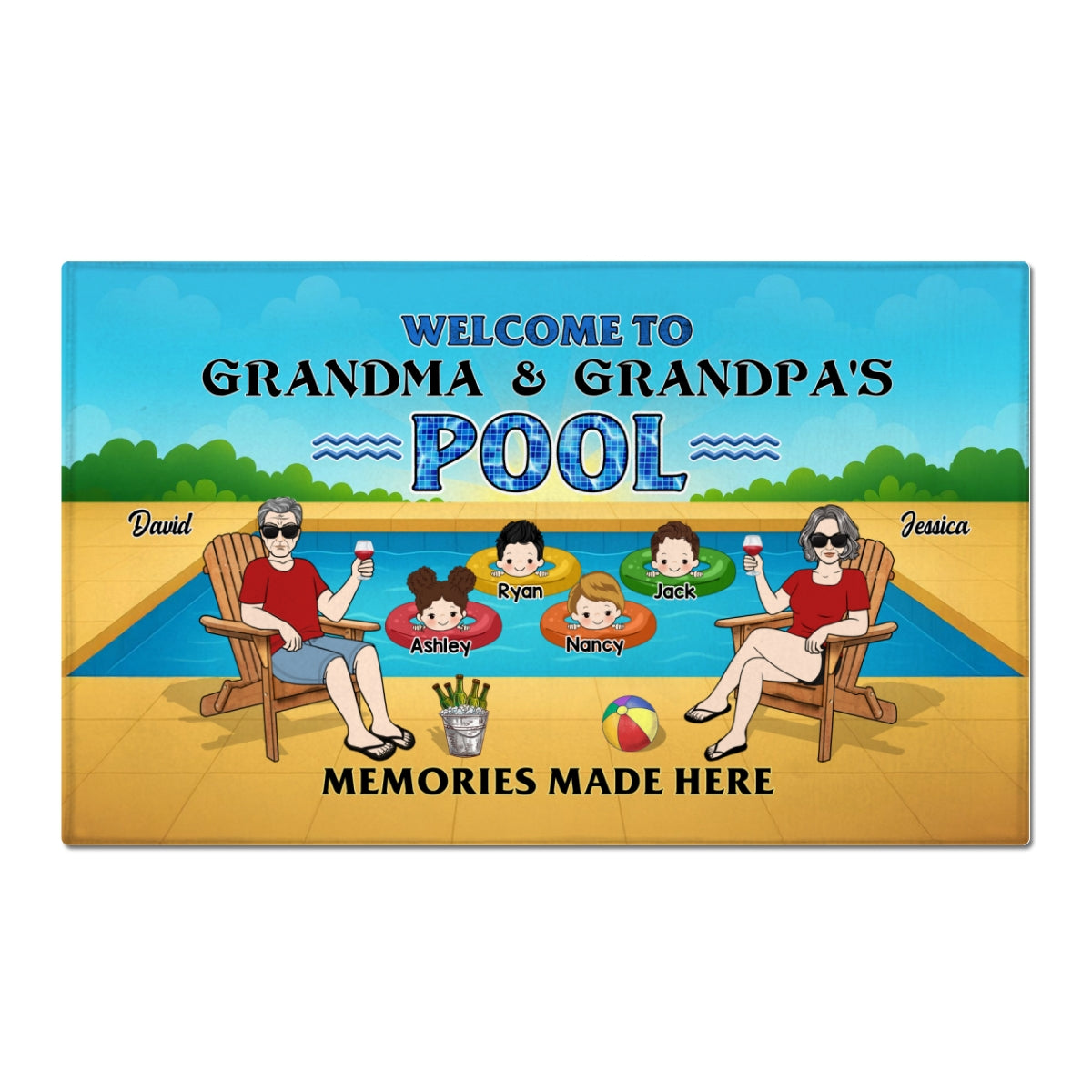 Summer Welcome To Grandpa Grandma Grandparents Pool Personalized Doormat