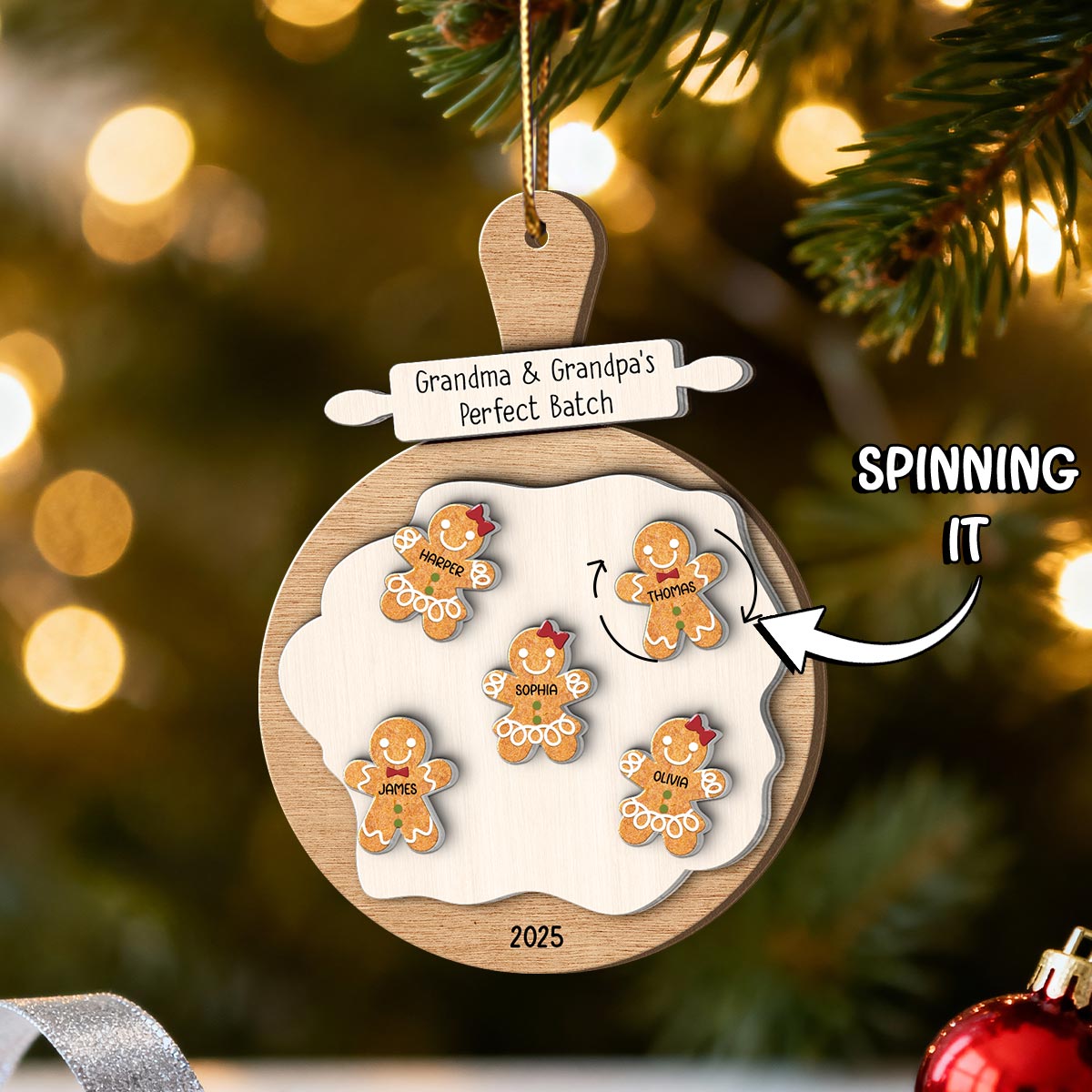 Gingerbread Cookie Perfect Batch - Personalized Spinning Charm Ornament