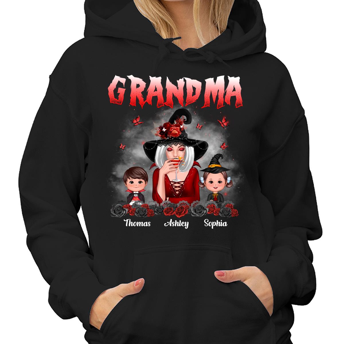 Halloween Roses Grandma With Grandkids Personalized Shirt