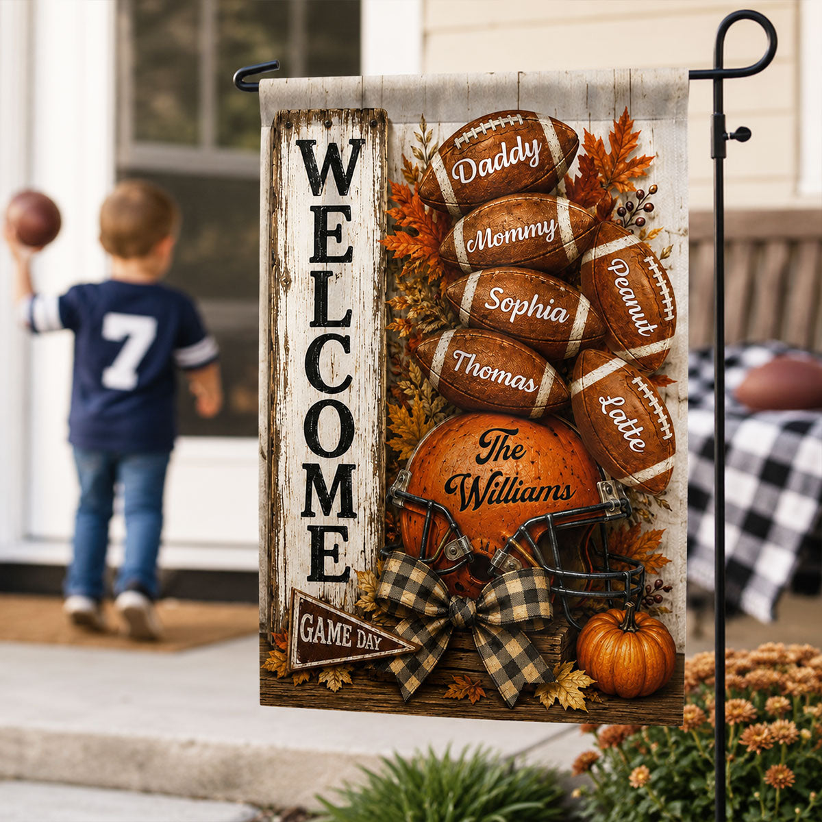 Welcome to Football Family - Personalized Garden Flag - Game Day Fall Outdoor Decor