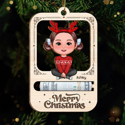 Merry Christmas Cute Kid Personalized Holiday Money Holder Ornament