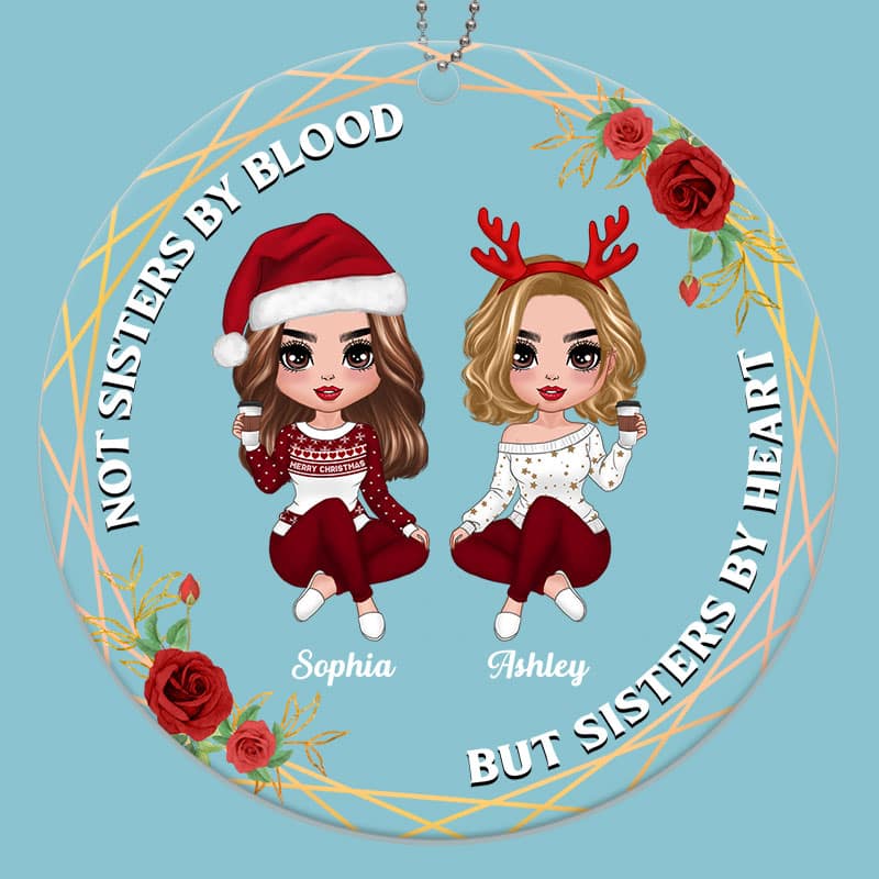 Doll Besties Sisters Floral Personalized Acrylic Ornament