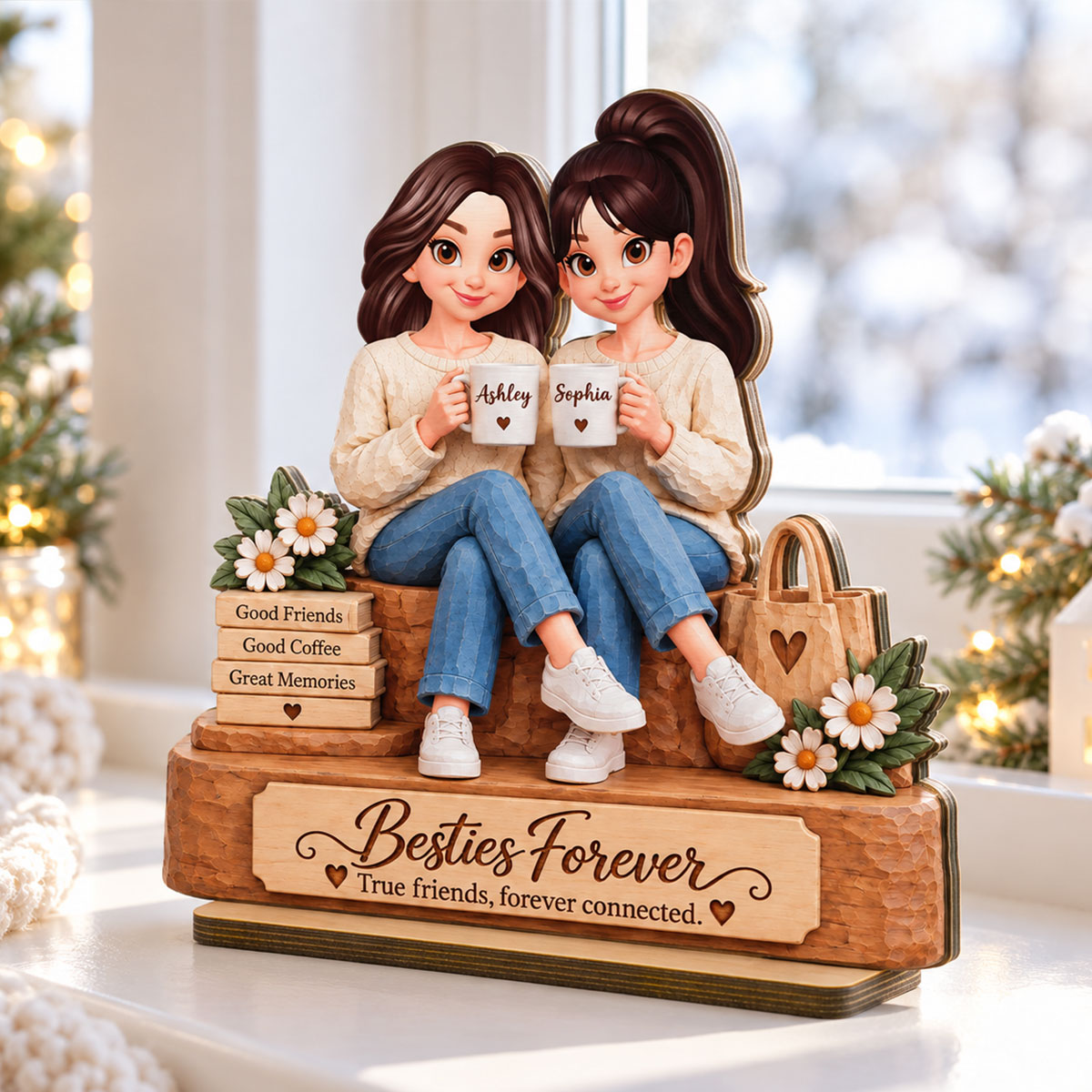 Besties Forever Together - Personalized 2-Layered Wooden Plaque - Christmas Gift Best Friends, Besties