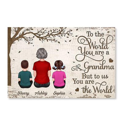 Back View Grandma Grandchildren Sitting Under Tree Mother‘s Day Gift For Grandma Personalized Horizontal Poster