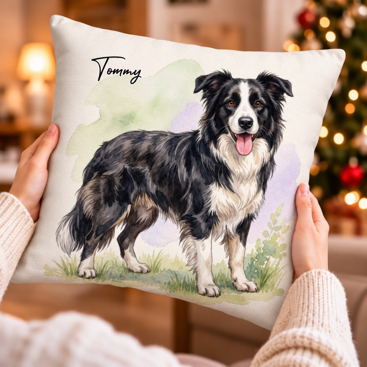 Custom Dog Cat Watercolor Portrait from Photo - Personalized Pillow - Christmas Gift for Dog Lovers, Memorial Gift