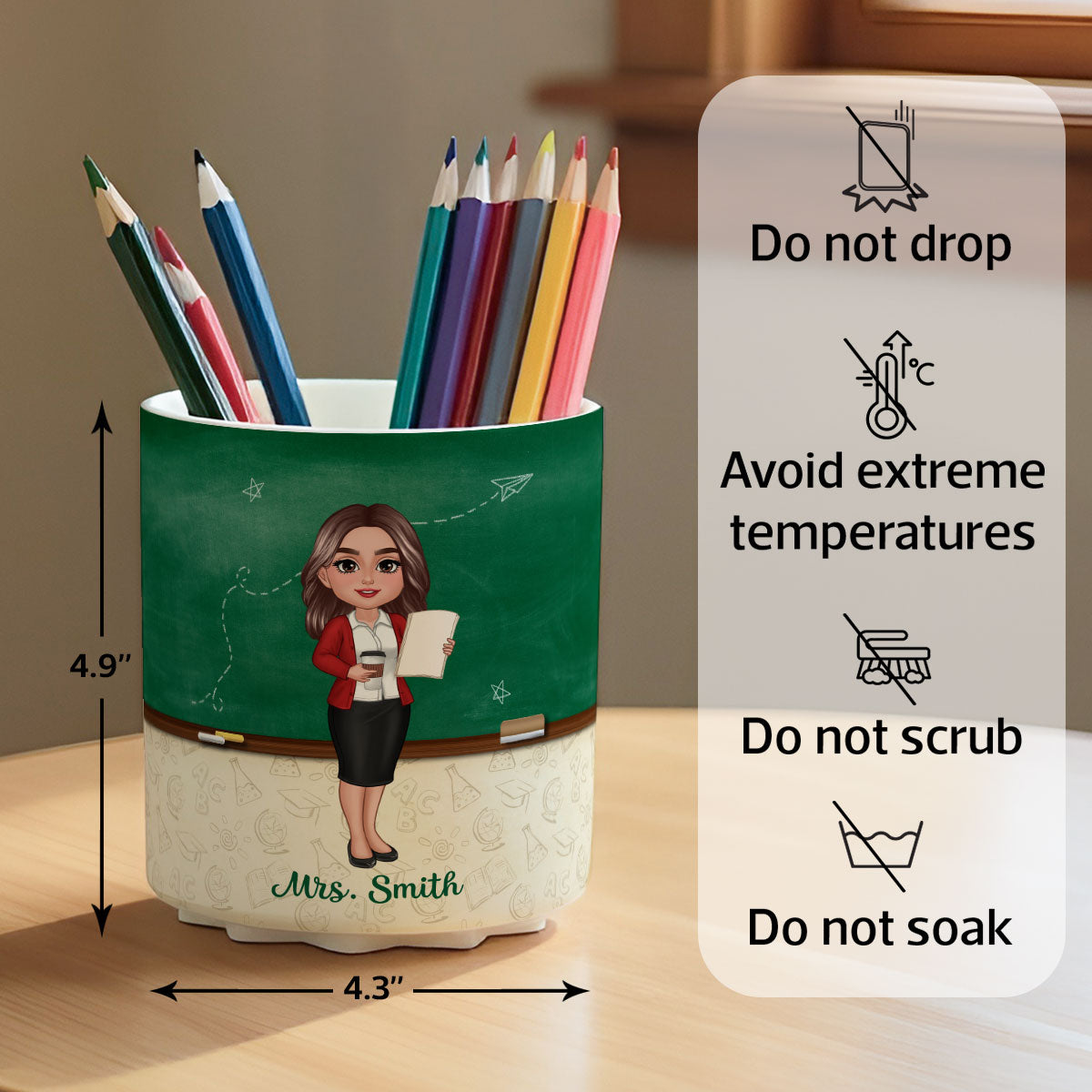 Green Board Teach Love Inspire Personalized Rotating Pen Holder, Teacher Appreciation Gift, Back To School Gift