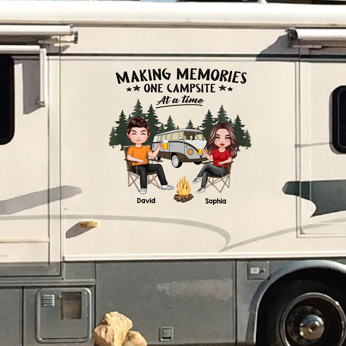Camping Partners For Life Doll Couple Sitting Personalized RV Decal