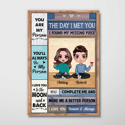 Doll Couple Sitting Blue Texture Gift For Him For Her Personalized Vertical Poster
