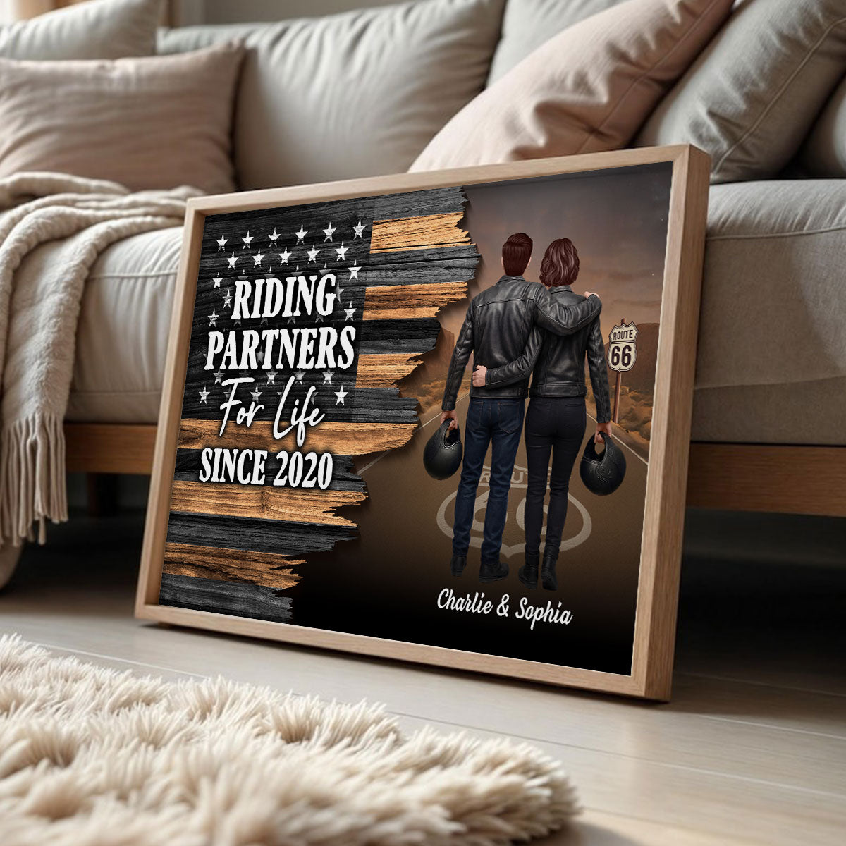 Eternal Love Back View Biker Couple Riding Partners For Life Half Nation Flag - Personalized Poster - Gift For Couple, Bikers, Gift For Him, For Her
