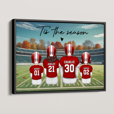Fall Season Football Family Sitting Back View Personalized Poster, Meaningful Father's Day Gift for Dad, Gift for Husband
