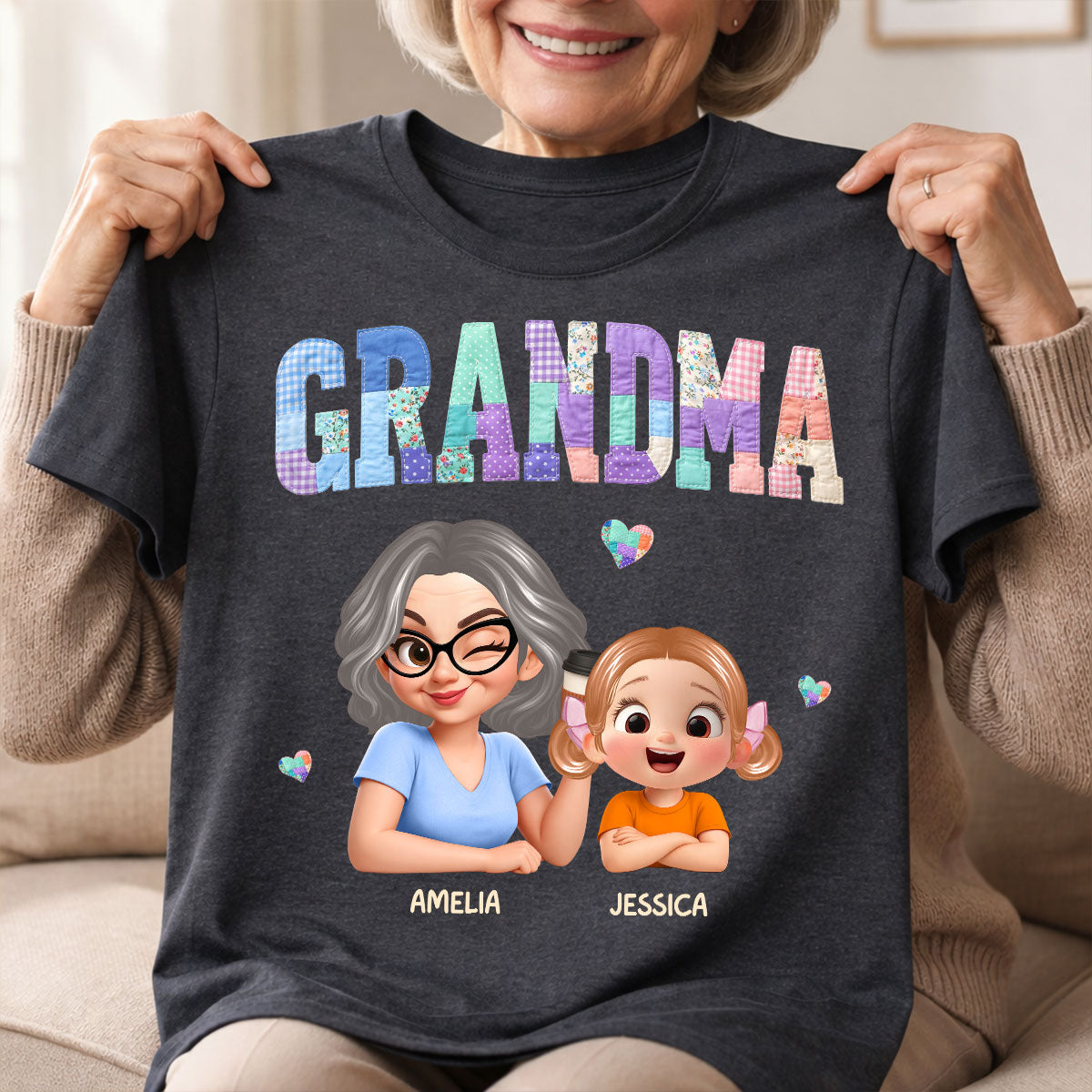 Patchwork Floral Mama Faux Embroidered - Personalized Shirt - Gift for Mom
