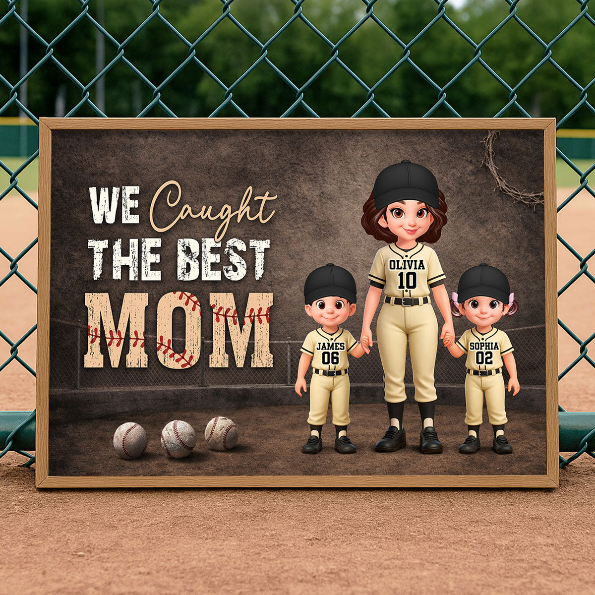 Baseball Field We Caught the Best Mom - Personalized Poster - Mother's Day Gift for Mom, Wife