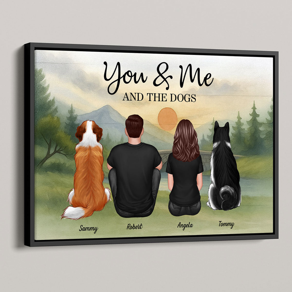 Couple And Dogs Retro Mountain Personalized Poster