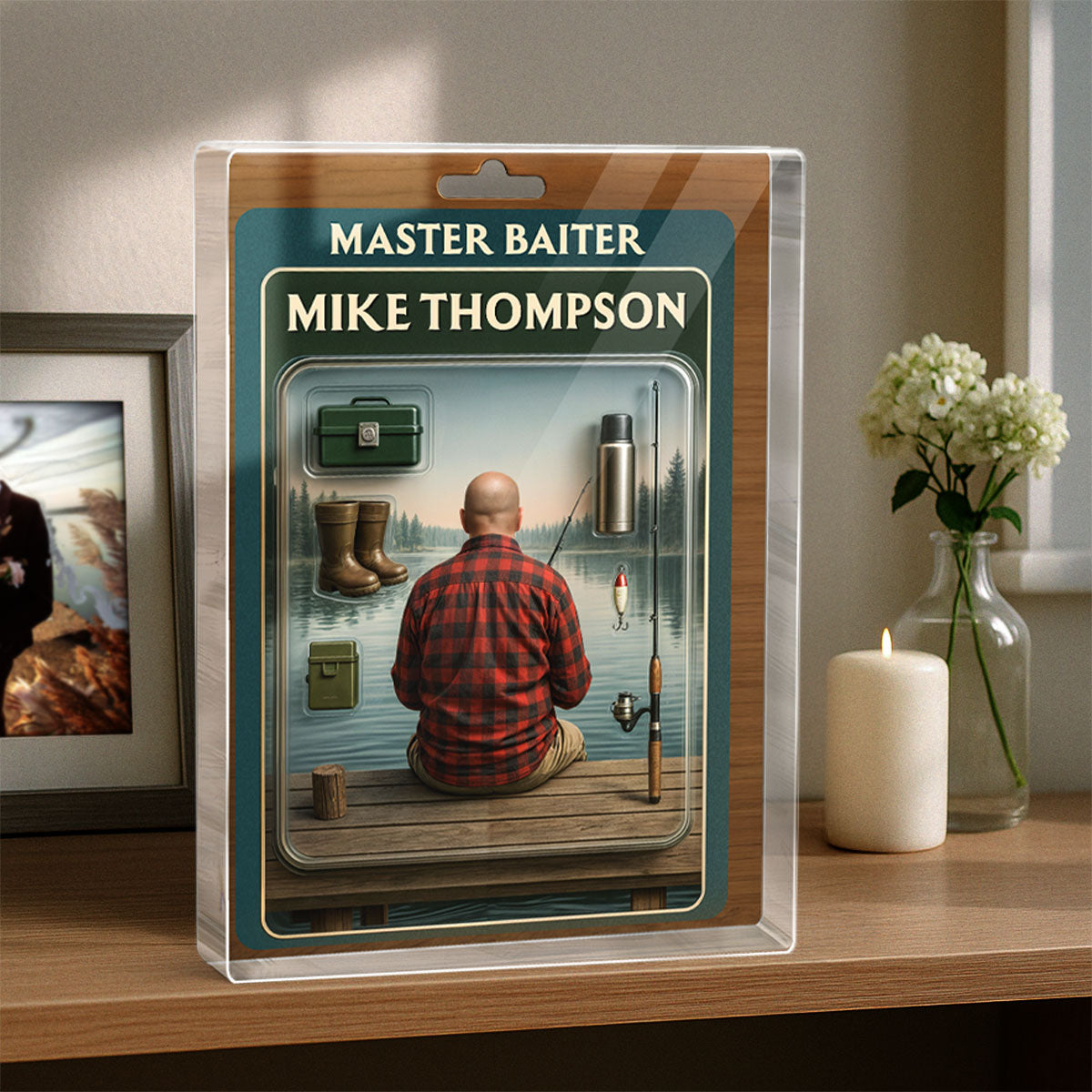 Fishing Dad Grandpa Man Realistic Figure Style Personalized Acrylic Block Plaque
