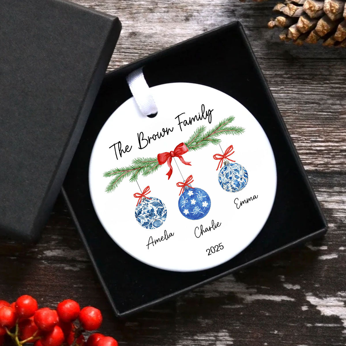 Family Chinoiserie Christmas Ornaments - Personalized Ceramic Ornament - Christmas Gift for Family