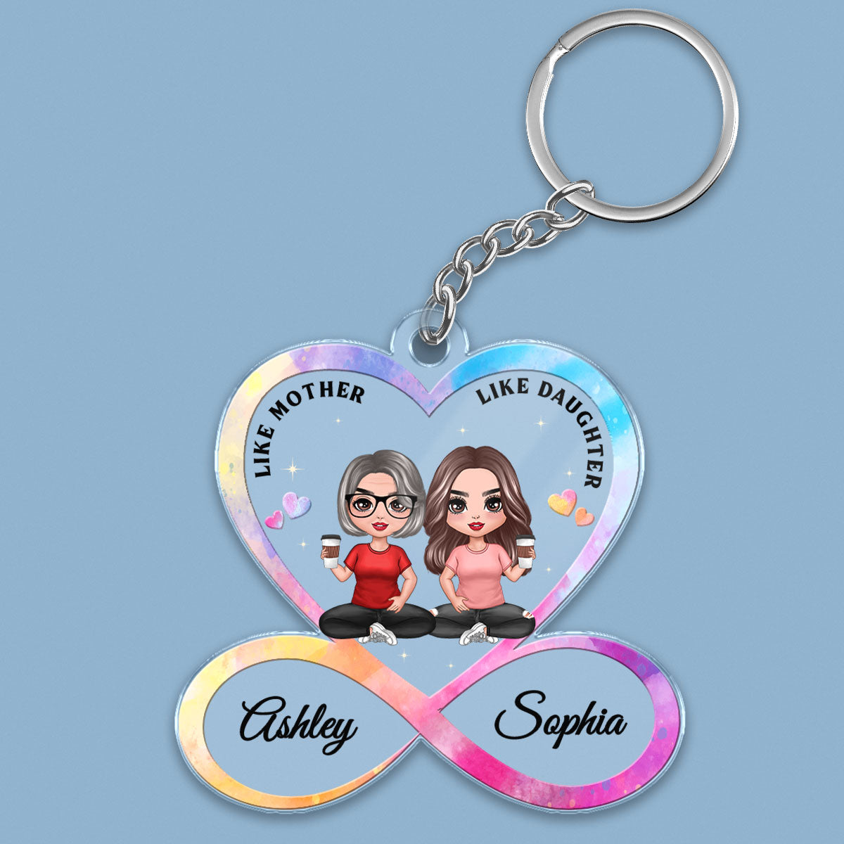 Like Mother Like Daughter Infinity Heart Doll Sitting Personalized Acrylic Keychain