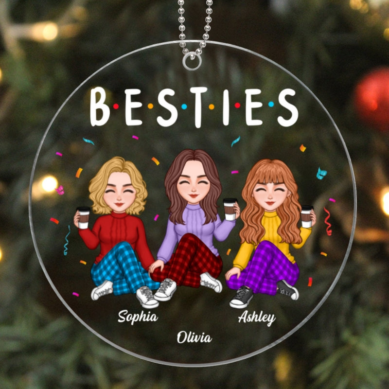 Besties Sisters Friends Sitting Colorful Personalized Acrylic Ornament