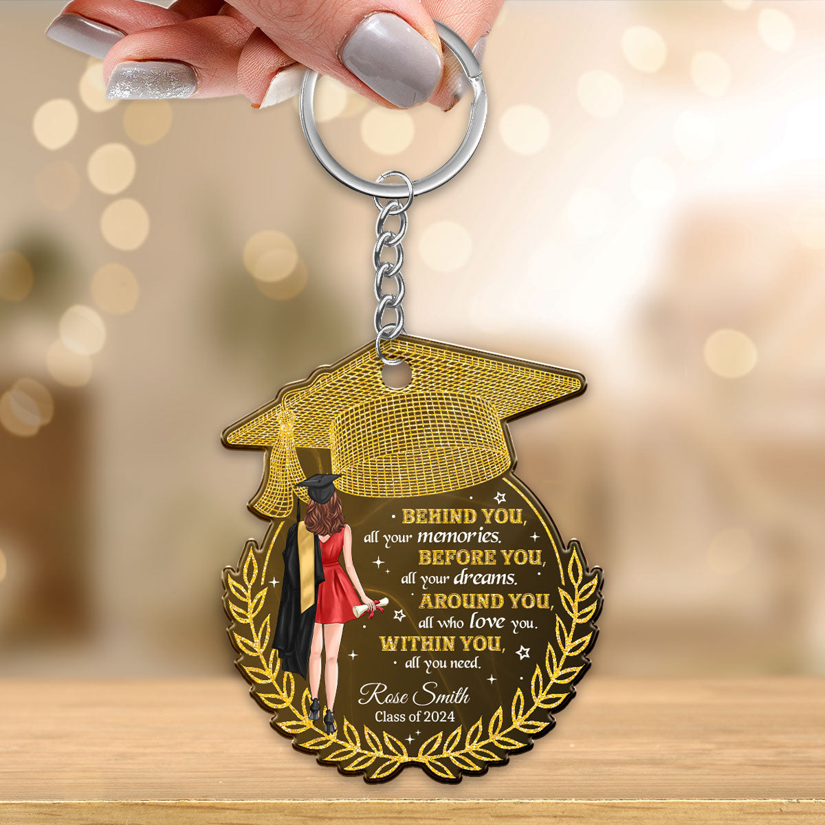 Behind You All Your Memories Graduation Gift Personalized Acrylic Keychain