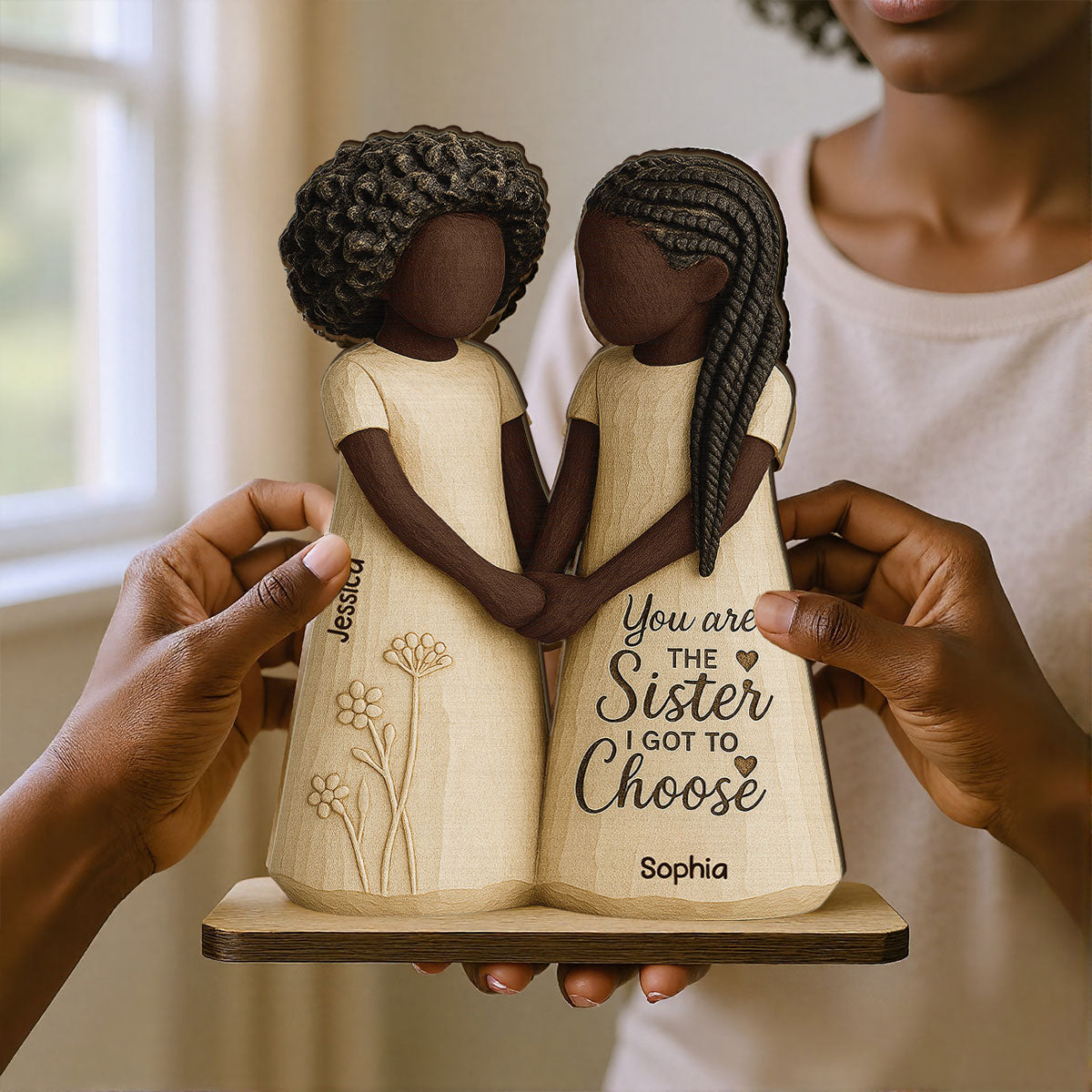 African American Besties You Are The Sister I Got To Choose - Personalized 2-Layered Wooden Plaque - Meaningful Gift For Best Friend