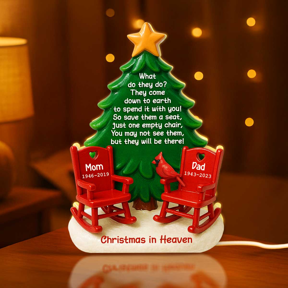 Christmas In Heaven Save A Seat 3D Effect - Personalized Light Box - Crhistmas Memorial Keepsake For Family