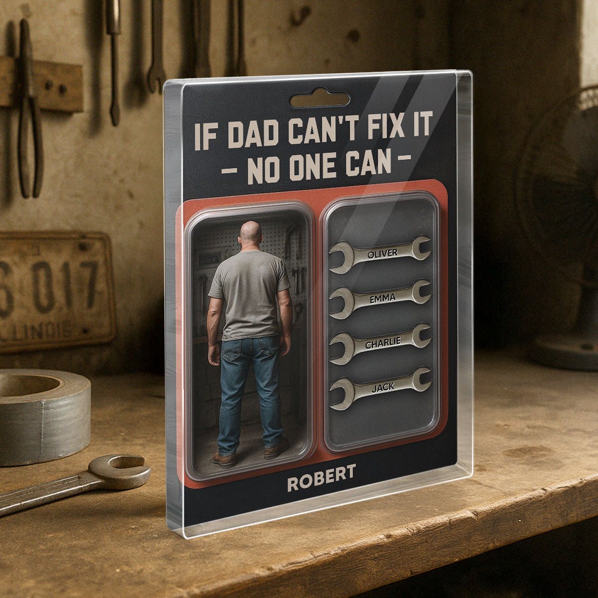 Garage DIY Mechanic Dad Grandpa Father's Day Gift Figure Style Personalized Acrylic Block Plaque