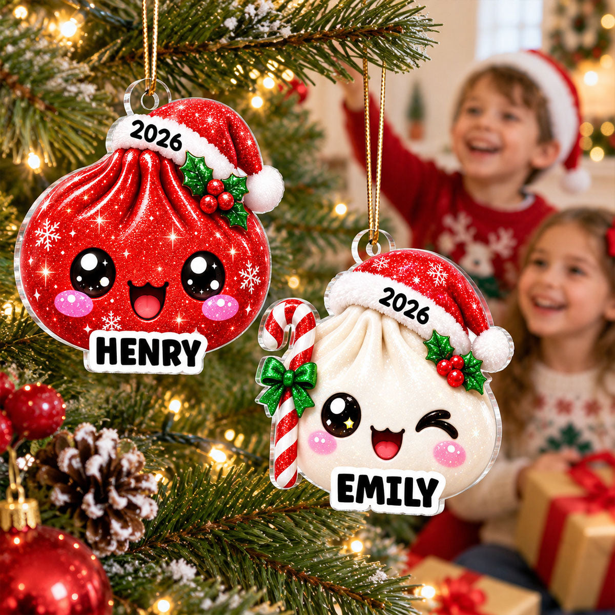 Christmas Dumpling Dim Sum Custom Name - Personalized Acrylic Ornament - Christmas Gift, Keepsake For Kids, Teenagers