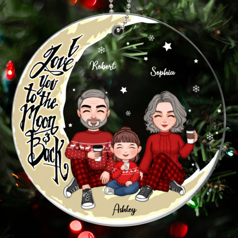 Doll Grandma Grandpa Grandparents Sitting With Kid On Moon Personalized Circle Acrylic Ornament