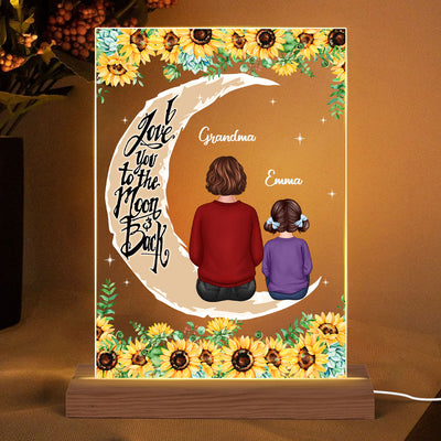 Sunflower Grandma Grandkids On Moon Personalized Rectangle Acrylic Plaque LED Lamp Night Light
