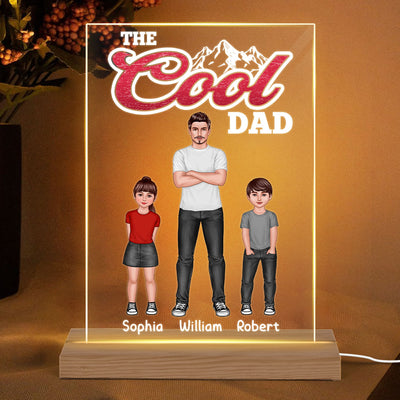 The Cool Dad Man And Kids Standing Front View Personalized Rectangle Acrylic LED Night Light