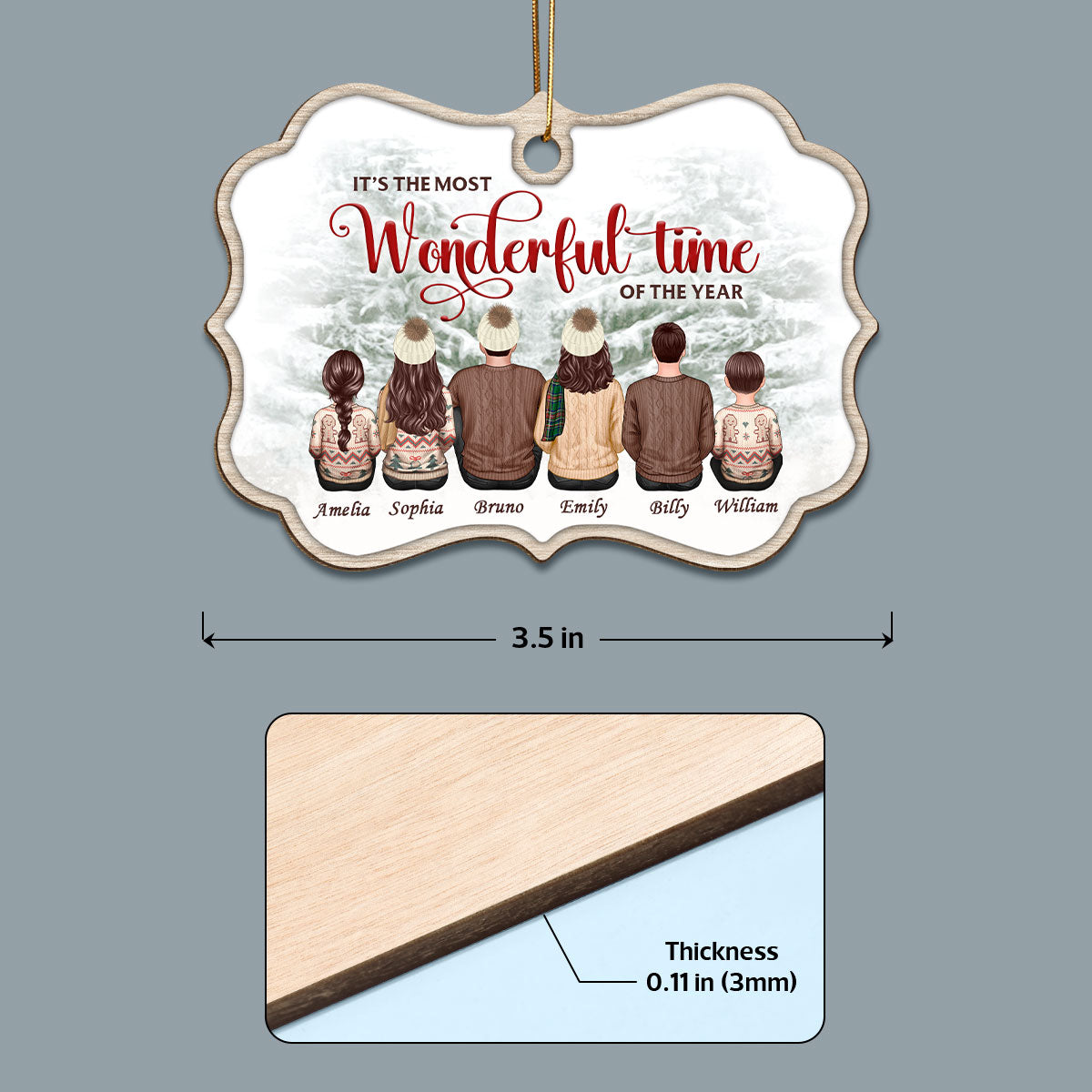 Vintage It's The Most Wonderful Time Of The Year Personalized Wooden Ornament, Christmas Gift For Family