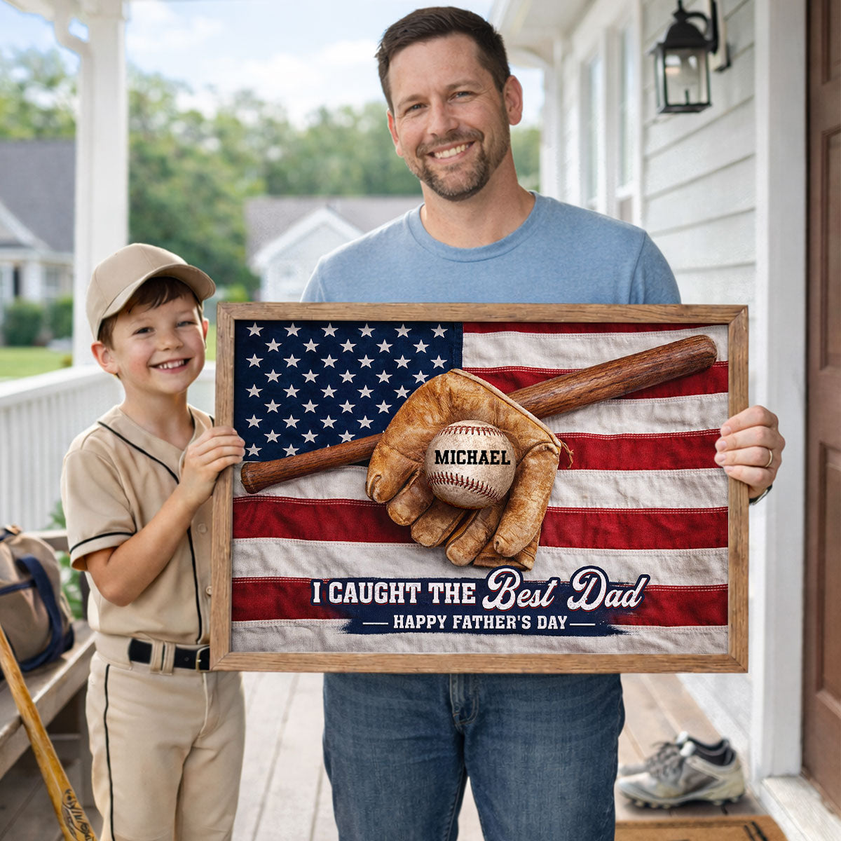 Baseball Nation Flag We Caught The Best Dad - Personalized Poster - Father's Day Gift for Dad, Husband