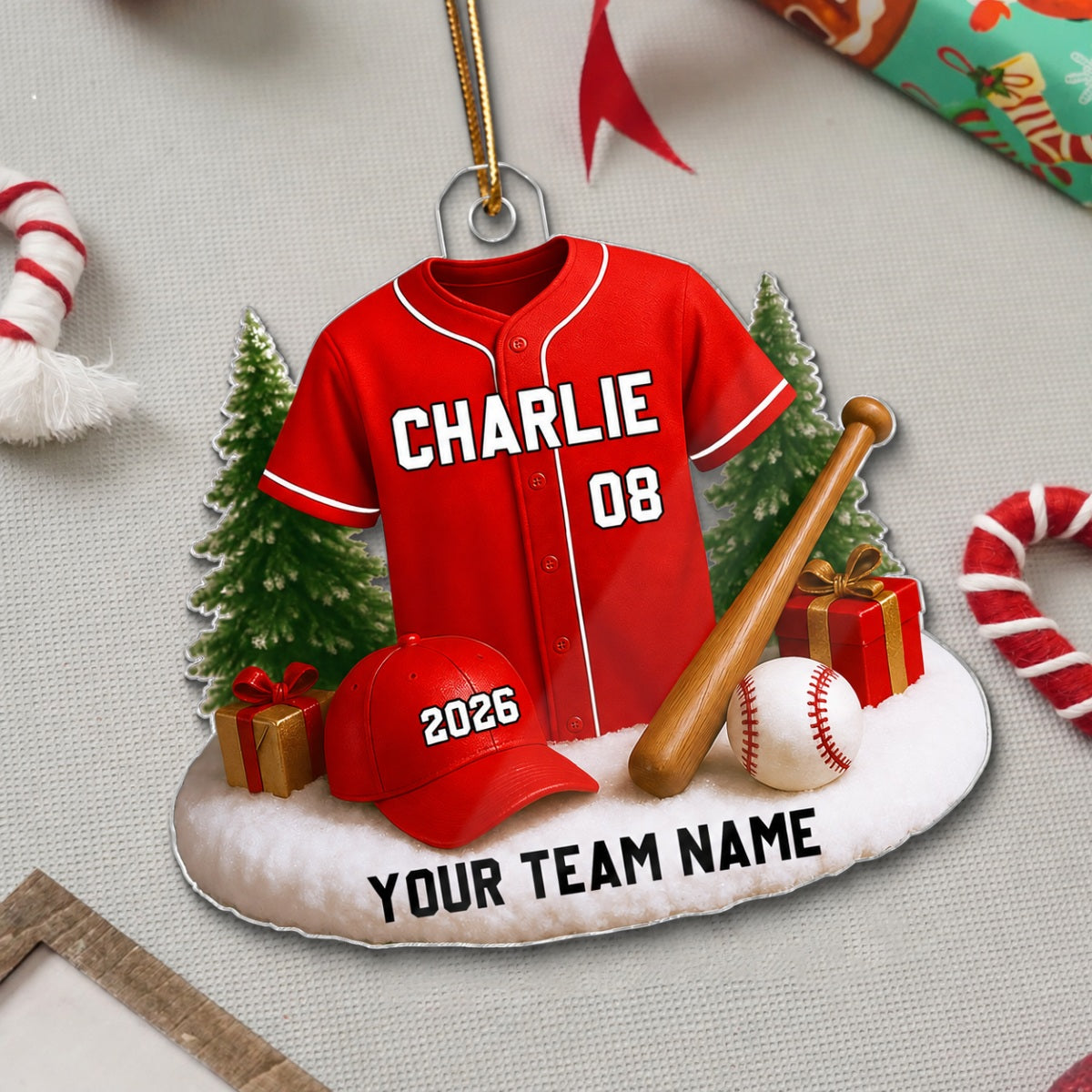 3D Effect Baseball Player Uniform - Personalized Acrylic Ornament - Gift For Baseball Players, Baseball Team