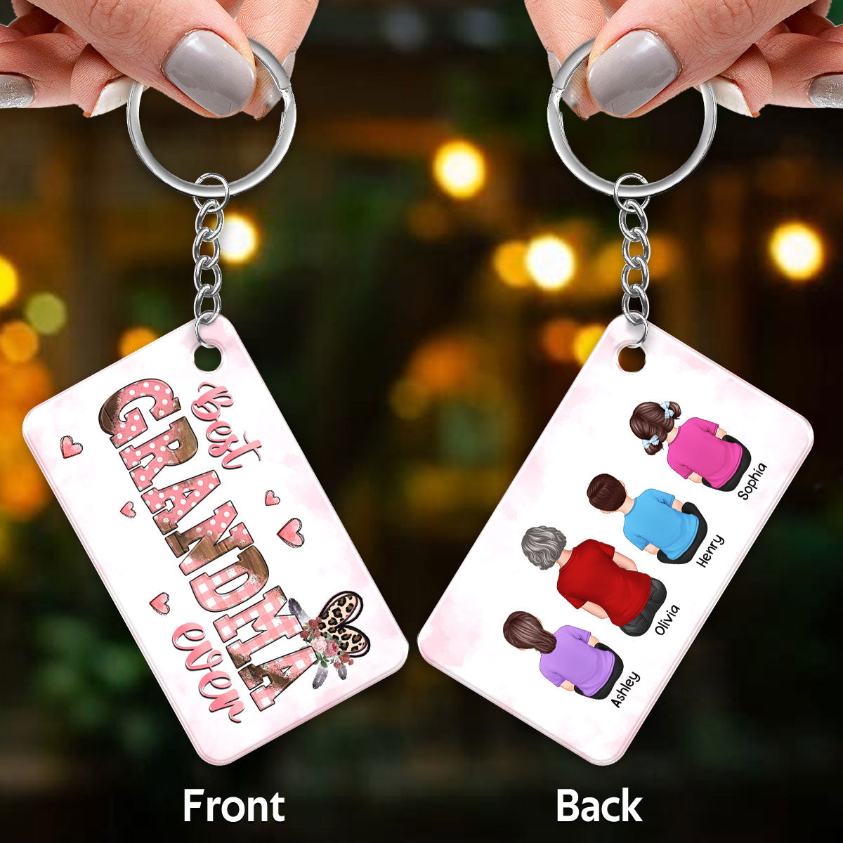 Best Mom Grandma Ever Pink Leopard Back View Woman & Kids Personalized Acrylic Keychain