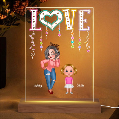 LOVE Pretty Grandma Mom With Kids Personalized Rectangle Acrylic Plaque LED Night Light
