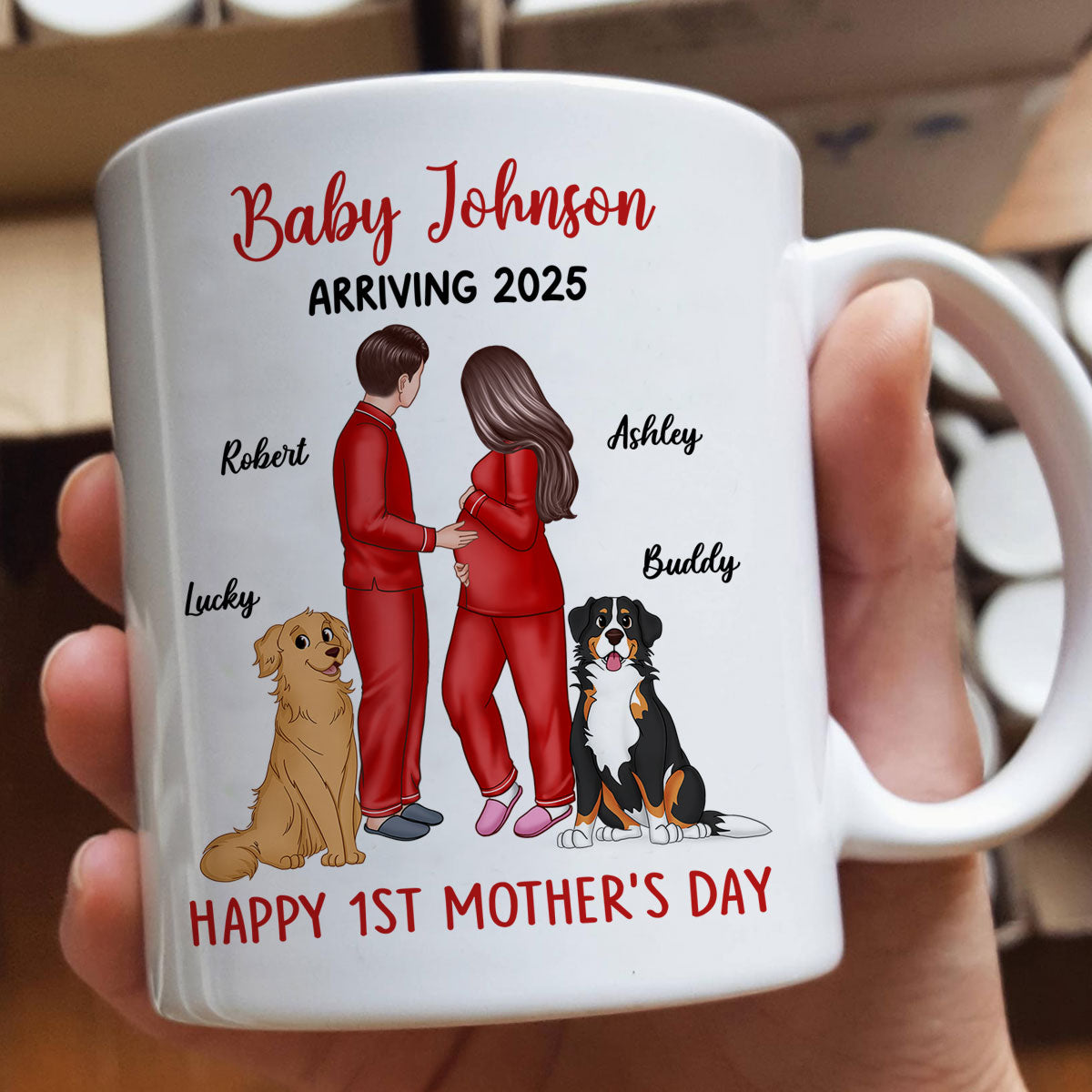 Baby Arriving Happy First Mother's Day Personalized Mug, Gift For Pregnant Mom, Expecting Mom