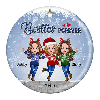 Happy Doll Besties In Snow Personalized Circle Ornament