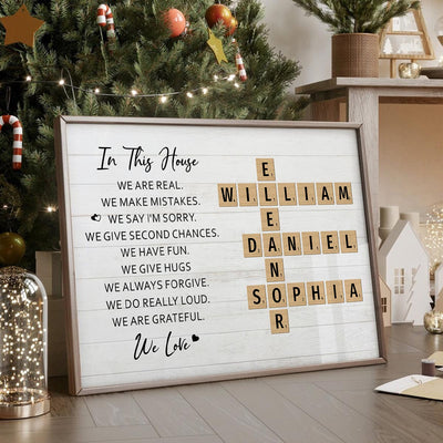 In This House We Love Crossword Puzzle Art Family Home Decor Personalized Poster