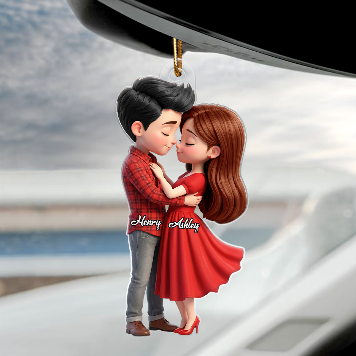 Romantic Love Couple - Personalized Acrylic Car Hanger - Sentimental Gift for him, for her