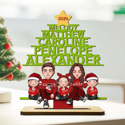 Family Names Christmas Tree Personalized 2-Layer Standing Wooden Plaque