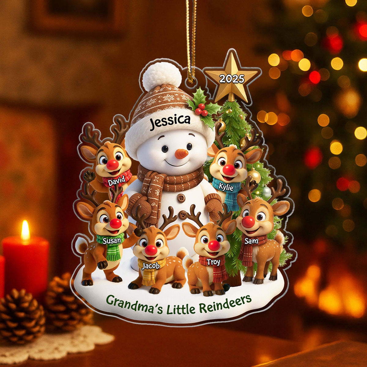 Grandma's Little Reindeers Personalized Acrylic Ornament, Christmas Gift for Grandma