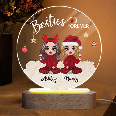 Doll Besties Christmas Checkered Pants Personalized Circle Acrylic Plaque LED Night Light