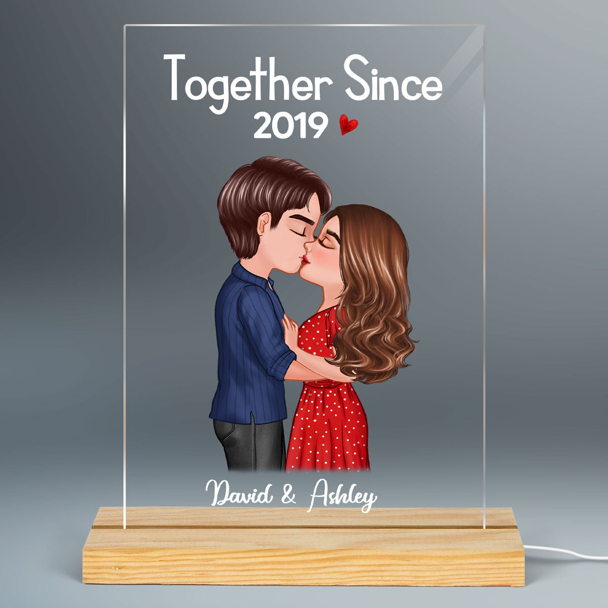 Doll Couple Kissing Anniversary Gift For Him Gift For Her Personalized Rectangle Acrylic Plaque LED Lamp Night Light