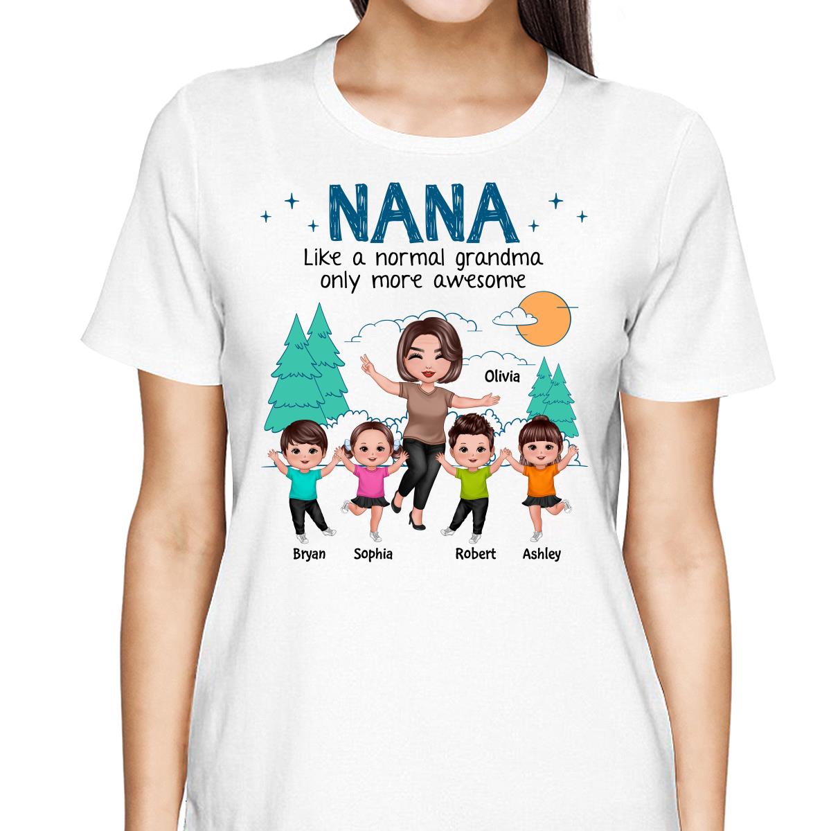 Happy Doll Grandma Grandkids Outline Background Personalized Shirt