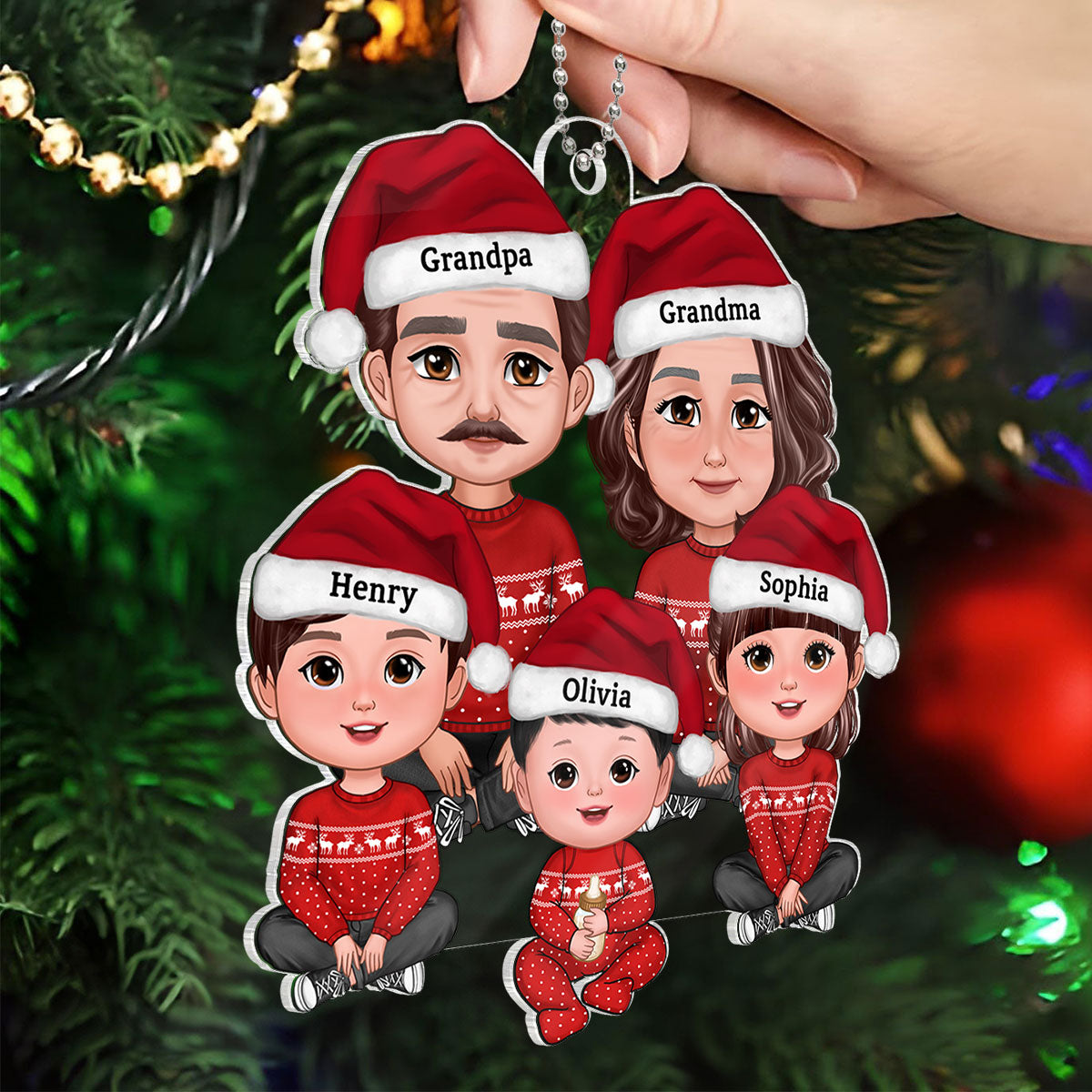 Grandparents Grandkids Crossed Legs Sitting - Personalized Acrylic Ornament - Gift For Granddaughter, Grandson