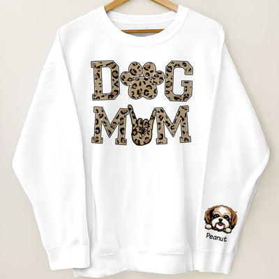 Dog Mom Leopard Peeking Dog, Gift For Dog Mom, Fur Mama, Personalized Sleeve Printed Sweatshirt
