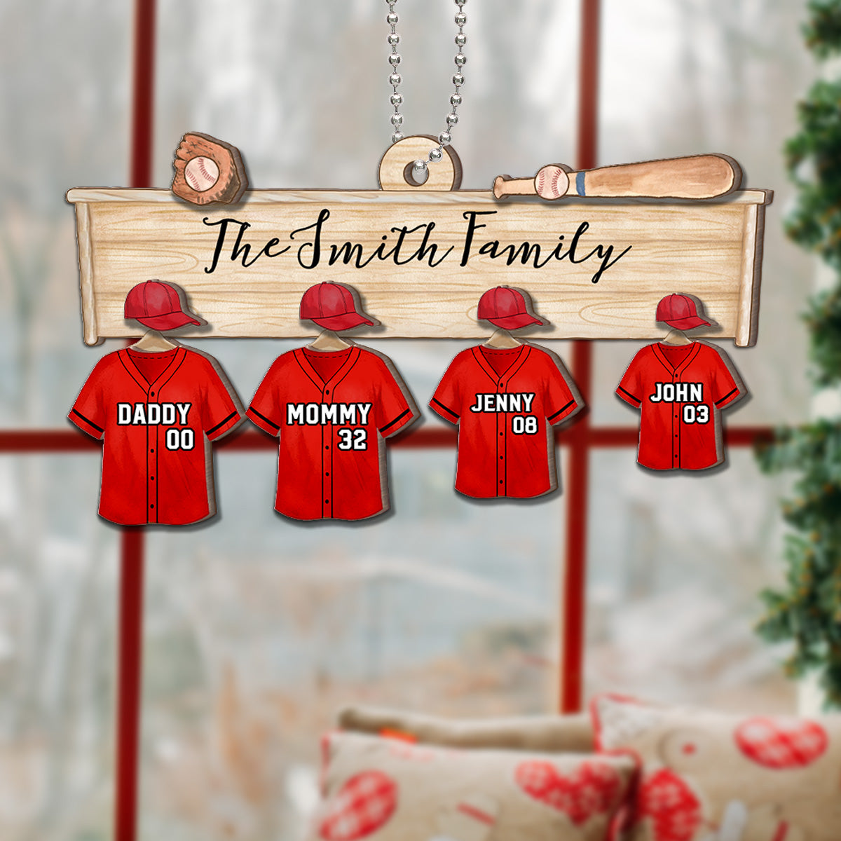 Baseball Jersey Team Family Personalized 2-Layer Wooden Ornament, Christmas Gift
