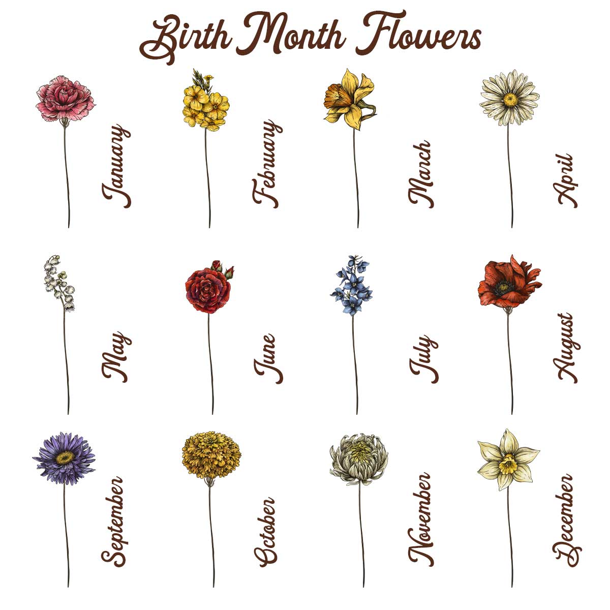 Grandma‘s Garden Beautiful Vintage Birth Flowers Cute Custom Gnomes Personalized Horizontal Poster
