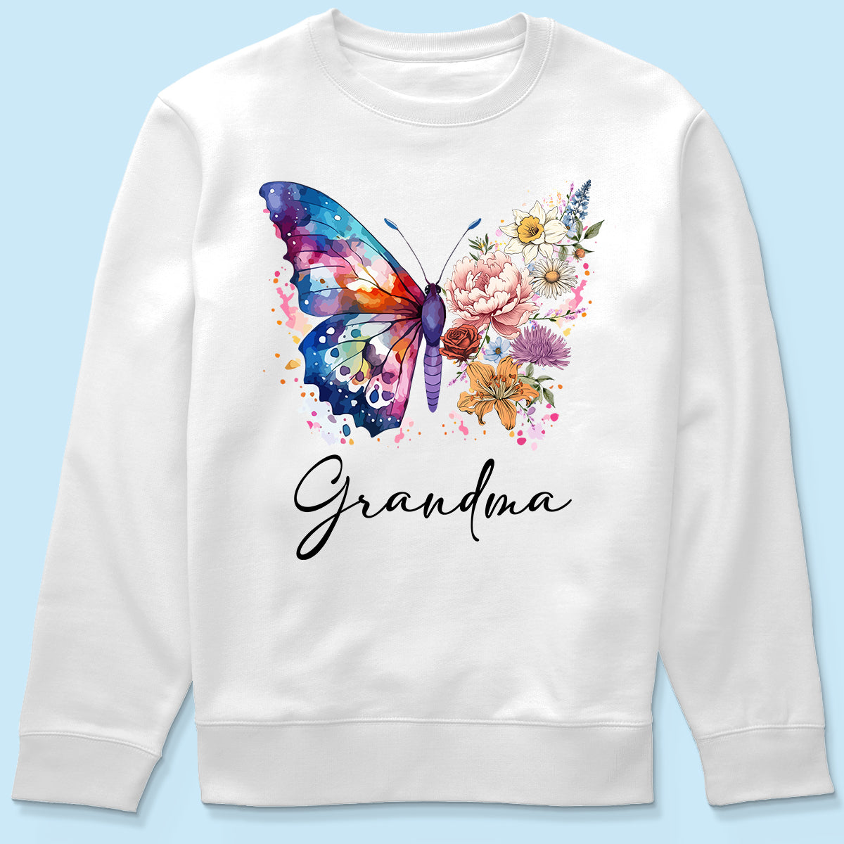 Grandma Mom Half Butterflies Birth Month Flowers Personalized Shirt
